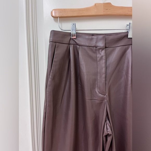 Chocolate Brown Leather Trousers High Rise Wide Leg Express Pants Faux Leather - Picture 7 of 12